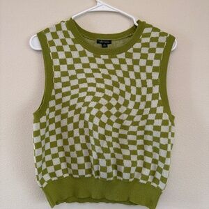 Green Wavy Checkered Sweater Vest